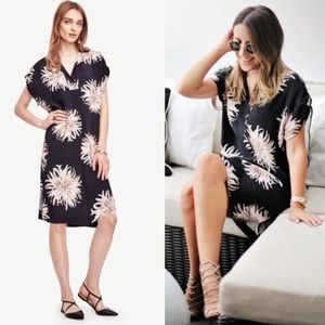 Ann Taylor • black chrysanthemum shirtdress floral popover shift dress summer